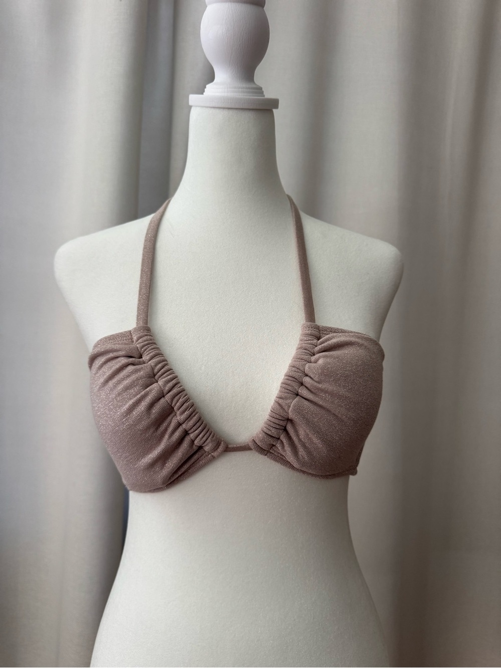 Shade & Shore Ruched Halter Bikini Top and bottom —pink sparkly Taupe
